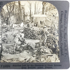 Aisne France WW1 Soldiers Stereoview c1918 Supplies German Retreat Soupier J427 picture