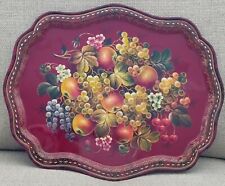 Beautiful Russian Zhostovo Red Oval Tray Hand Painted Apples Grapes & Flowers picture