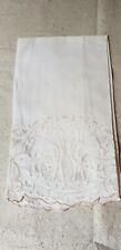 Stunning Hand Towel Scalloped Edges Taupe Stitching See thru panel with Floral  picture