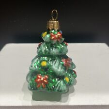 Impuls Mouth Blown Glass Hand Painted Christmas Tree Ornament - Green, Glitter picture