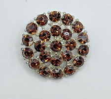 Vtg Large Amber Color Rhinestone Shank Sewing Button 1.25