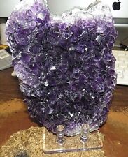 LARGE  AMETHYST CRYSTAL CLUSTER  GEODE CATHEDRAL F/ URUGUAY; ACRYLIC STAND picture