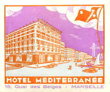 Hotel Mediterranee ~MARSEILLE - FRANCE~ Gorgeous / Scarce ART DECO Luggage Label picture