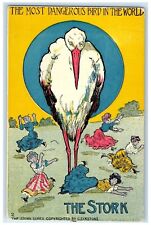 c1910's Stork The Most Dangerous Bird In The World Embossed Antique Postcard picture
