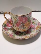 Nikoniko EW Japan floral Small Tea Cup and Saucer With Gold Trim picture