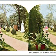 c1900s Virginia Arlington Cemetery Path Young Lady Baby Stroller Stereoview V36 picture