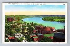Springfield MA-Massachusetts, CT River, Bird's Eye Town View Vintage Postcard picture
