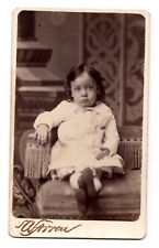 ANTIQUE CDV C. 1880s WARREN CUTE LITTLE GIRL IN WHITE DRESS BOSTON MASSACHUSETTS picture