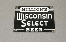 VINTAGE RARE MILLIONS WISCONSIN BEER ALCOHOL PORCELAIN SIGN CAR GAS AUTO picture