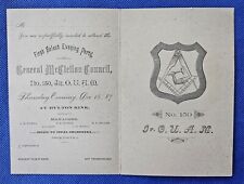 1887 No. 150 Jr. O.U.A.M. General Mcclellan Council Evening Party Invitation NM picture