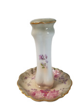 R S Prussia Vintage Hat Pin Holder Porcelain Pink Roses Gold Rim 1557 picture