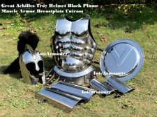 Great Achilles Troy Helmet Black Plume Muscle Armor Breastplate W/ Spartan Shiel picture