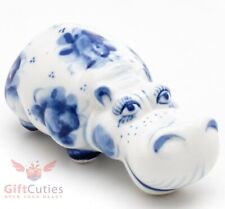 Hippopotamus Gzhel porcelain figurine hippo handmade picture