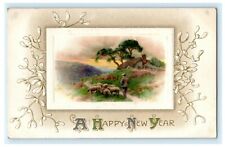 John Winsch New Year Lamont Iowa 1909 Embossed Sheep Vintage Antique Postcard picture