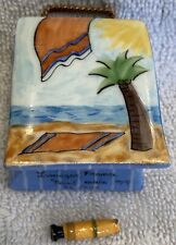Limoges Beach Bag Purse Sunscreen Limited 34/500 France Peint Main Trinket Box picture