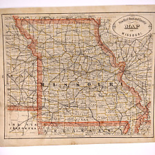 c1880s Missouri State New Rail Road & County Map Geo Cram Engraved Color Rare E7 picture