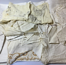 Vintage Linen Napkins Textiles Doilies Lace Projects Lot Embroidery READ Stains picture