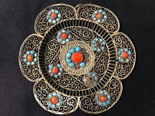 Antique Chinese Tibetan Buddha Brass Filigree Turquoise  picture
