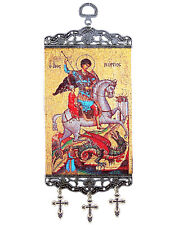 Saint St George Orthodox Icon Tapestry Banner With Three Bar Crosses 9 3/4 Inch picture