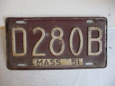 1951 Massachusetts License Plate Tag D280B picture