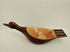 Vintage pottery duck ashtray orange starburst brown woodgrain Signed Dated  picture