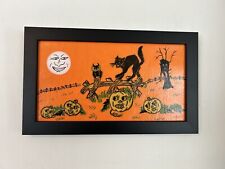 Antique / Vintage  Halloween Crepe Paper DECOUPAGED on a Panel, and framed picture