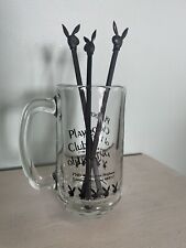 Playboy Club Of Lansing Michigan, ClearGlass Beer Stein With 3 Bunny Stirrers picture
