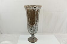 Vintage Large Pedestal Vase With Cracked Glass Finish Smokey Grey With Brown 17