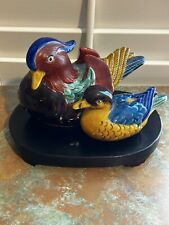 Early Multi Color Glazed Pair of Chinese Birds Figurine Sculpture Ceramic &STAGE picture