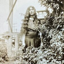 VINTAGE PHOTO woman with very long, dark wavy hair, beautiful Mysterious Snap picture