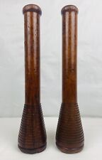 Vintage 2pc Wooden Spools Bobbins Textile Primitive Candle Holders 12” Beehive picture