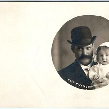 c1910s Washington, IA RPPC Gentleman Cute Baby Girl Real Photo Bowler Frey A162 picture