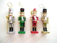 4 Sparkly Wooden Toy Soldiers Christmas Ornaments 5.25