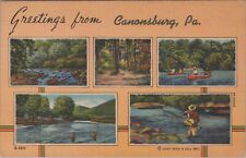 Canonsburg Pennsylvania Greetings Fishing Water Woods Scenes Linen Postcard picture