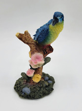 Vintage Blue Parrot Tropical Bird Resin Branch Floral Flowers Figurine 4