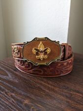 Vtg BSA Boy Scouts of America 1978 Buckle Embossed Tooled Leather Belt Size 40 picture