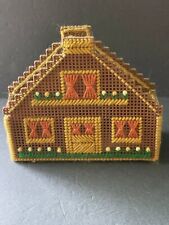 Vintage Handcrafted Needlepoint House Cottage Brown Gold Letter/Napkin Holder picture