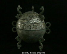 Old China Antique Bronze Ware Silver Dynasty Beast Tank Crock Statue Sculpture picture