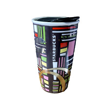 2014 STARBUCKS 12oz CERAMIC TALL TRAVEL TUMBLER  Abstract Design w Lid NICE picture