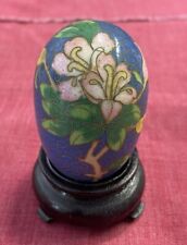 Vintage Easter Egg On Wood Stand Hand Painted Blue Pink Flowers picture