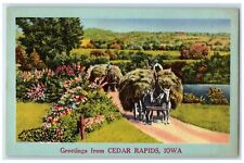 c1940's Greetings From Cedar Rapids Iowa IA Unposted Carriages Hays Postcard picture