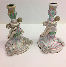 MISON 18-19th CENTURY_PORCELAIN PAIR of CANDLE STICK HOLDERS _ WITH BABY CHERUBS picture