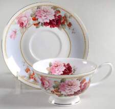 Gracie Bone China Peony and Strawberry Blue Cup & Saucer 10447678 picture