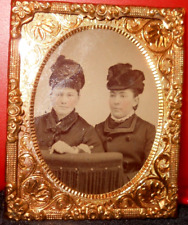 1/9th Size Tintype of two sisters in brass mat/frame picture