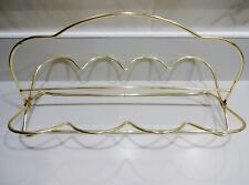 Vtg GOLD TONE METAL WIRE 8 DRINKING GLASS CADDY Foldable Holder Carrier Handle picture