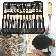 Wood Carving Hand Chisel Tools 12 Piece Set Woodworking Professional Gouges New picture