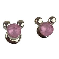 Disney Mickey Mouse Stud Earrings Crystals Vintage Silver Tone June Birthstone P picture