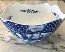 Vintage Chinese Chinoiserie Blue White Porcelain Large Square Serving Bowl 9