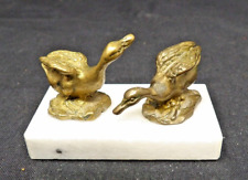 Vintage 2 Brass Ducks on Marble Base Paperweight 2 3/4