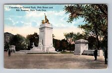 New York City, Entrance to Central Park, Antique Souvenir Vintage Postcard picture